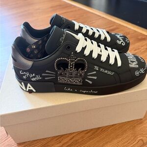 Dolce & Gabbana Black Sneakers with Silver and White Details